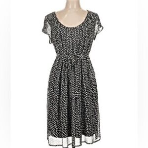 Merona Black & White Polka Dot Cap Sleeve Dress with Waist Tie - size L